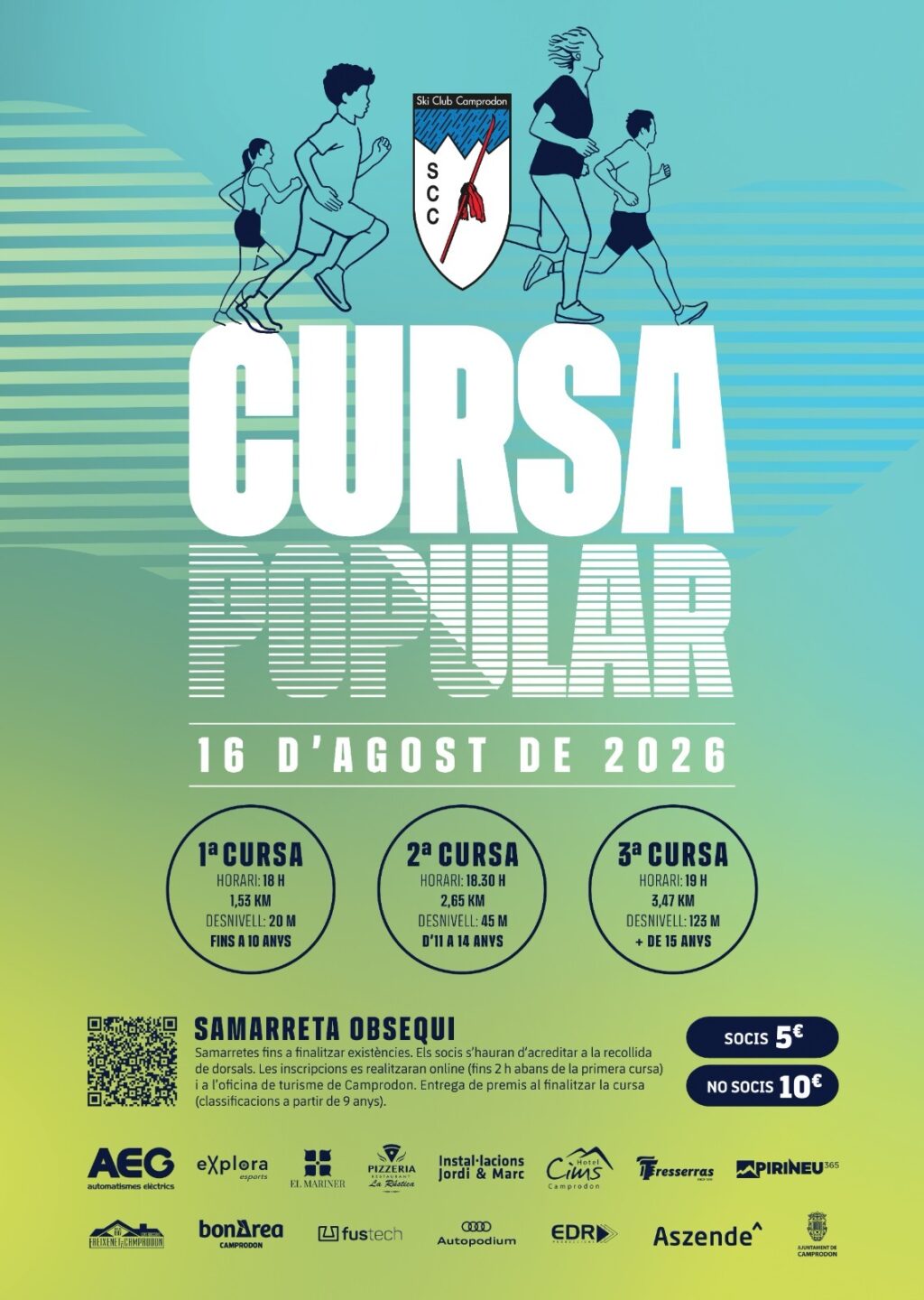 Cartell de la Cursa Popular Camprodon 2026 organitzada per l'Ski Club Camprodon el 16 d'agost de 2026.