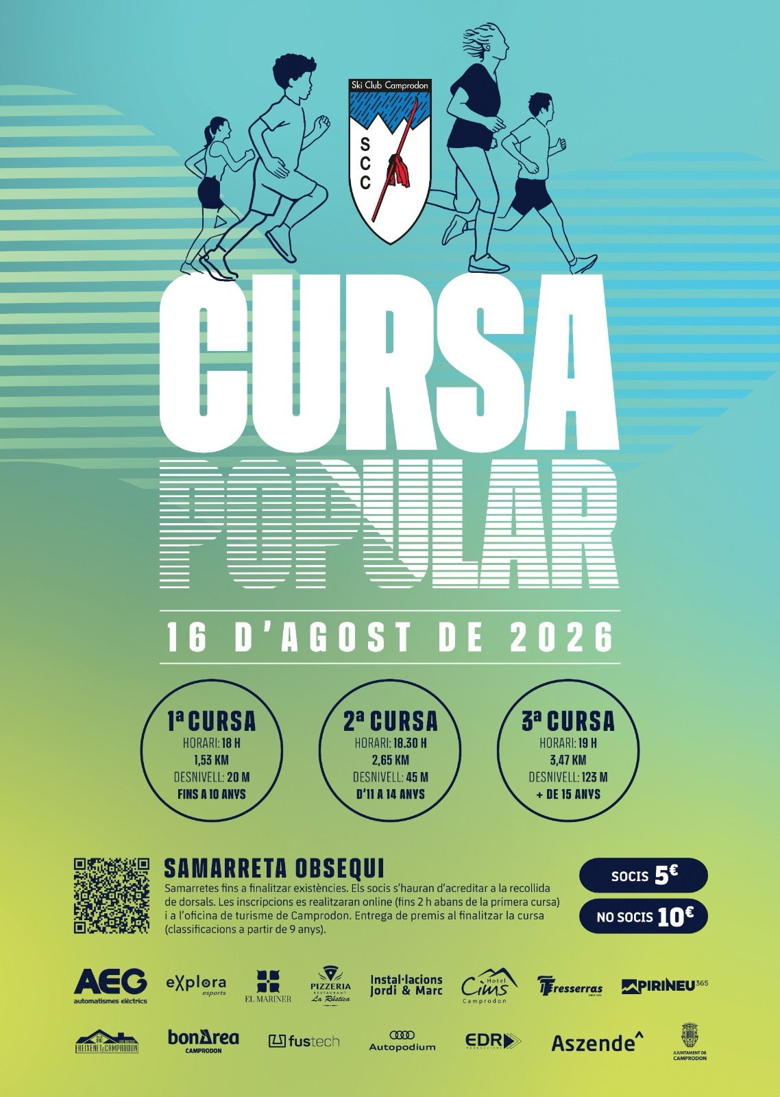 Cartell de la Cursa Popular Camprodon 2026 organitzada per l'Ski Club Camprodon el 16 d'agost de 2026.